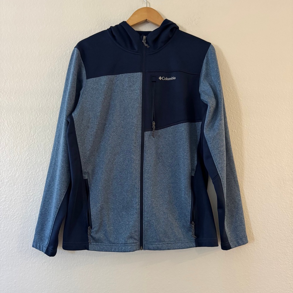 Columbia Hooded Fleece Jacket Full Zip Colorblock Blue Medium XM0672 Excellent